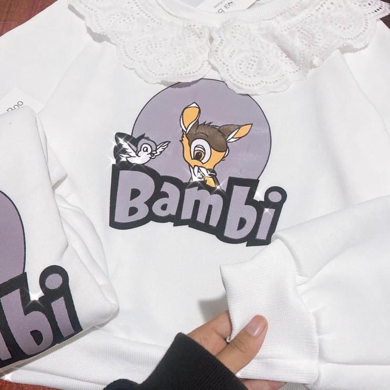 Áo Nỉ Bông Nữ Cổ Ren - Áo Nỉ Bông Bambi- Áo nữ hoạt hình