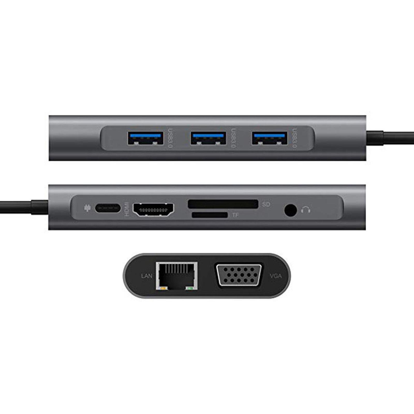 New USB Type C Hub Dock USB 3.0 HDMI RJ45 Adapter Cable PD Charge Splitter