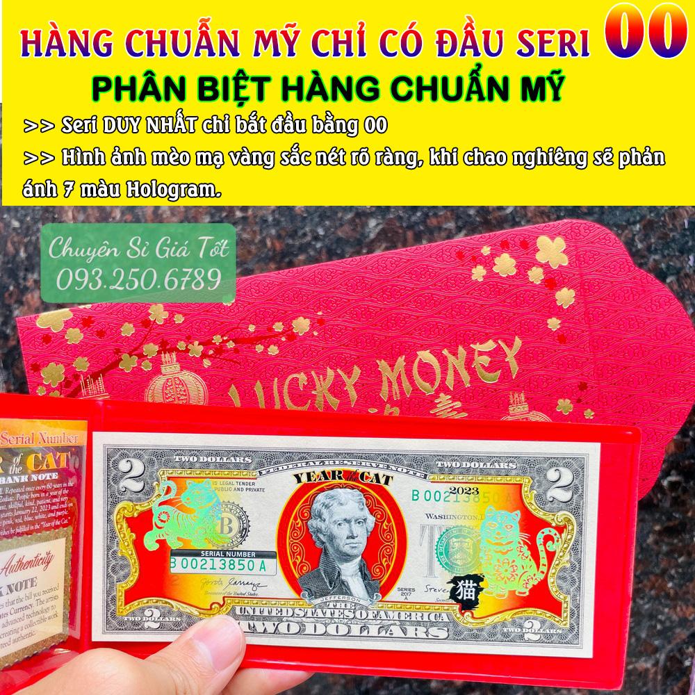 [LOẠI MỸ đầu số 00] COMBO 3 Bao Lì Xì Tiền 2 U,S.D Hình Con Mèo 2023 hình Mèo Vàng - CHUẨN HÀNG NHẬP MỸ