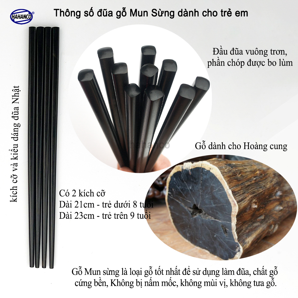 Đũa Dành Cho Trẻ Em Gỗ Mun Sừng Siêu Sạch HAHANCO (1 Đôi) Giúp Tập Gắp Làm Quen Với Đôi Đũa - CTH765