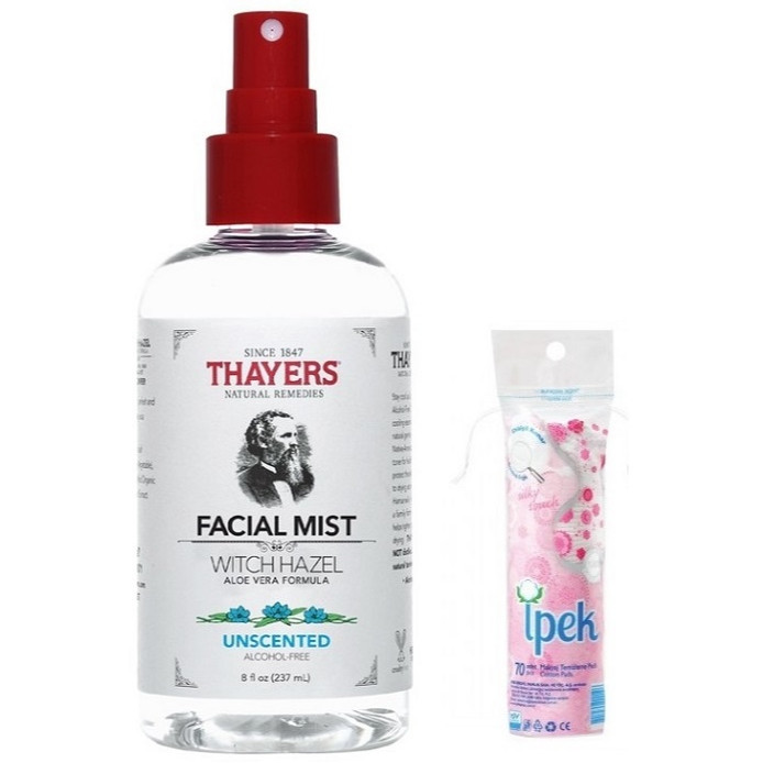 Nước hoa hồng dạng xịt không cồn Thayers Unscented Facial Mist 237ml + Tặng kèm bông tẩy trang Ipek 80 miếng