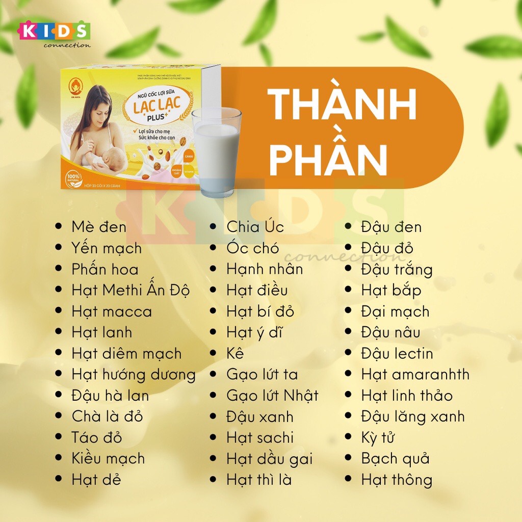 Ngũ cốc lợi sữa Lạc Lạc Plus mới cao cấp 39 loại hạt giúp mẹ bổ sung vitamin và khoáng chất, canxi giúp xương chắc khỏe 600g (hộp 30 gói)