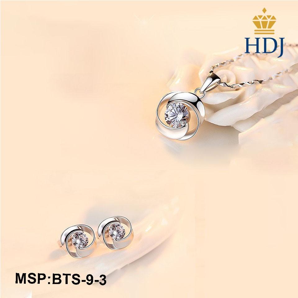 Combo dây chuyền và bông tai bạc Ý 925 Hình Vòng xoắn đính đá sang trọng trang sức cao cấp HDJ mã BTS-9-3