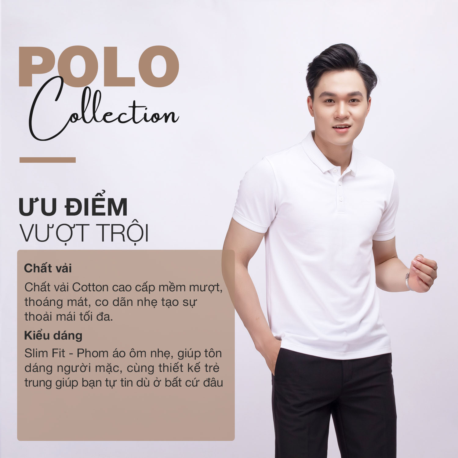 Áo Polo nam trơn SANTINO, Cotton Cá Sấu, kháng khuẩn chống nhăn, chống tia UV - E011