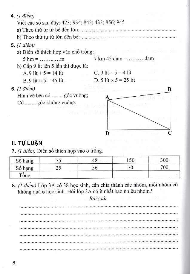 Hình ảnh Bộ đề kiểm tra môn toán lớp 3 - Chân trời sáng tạo