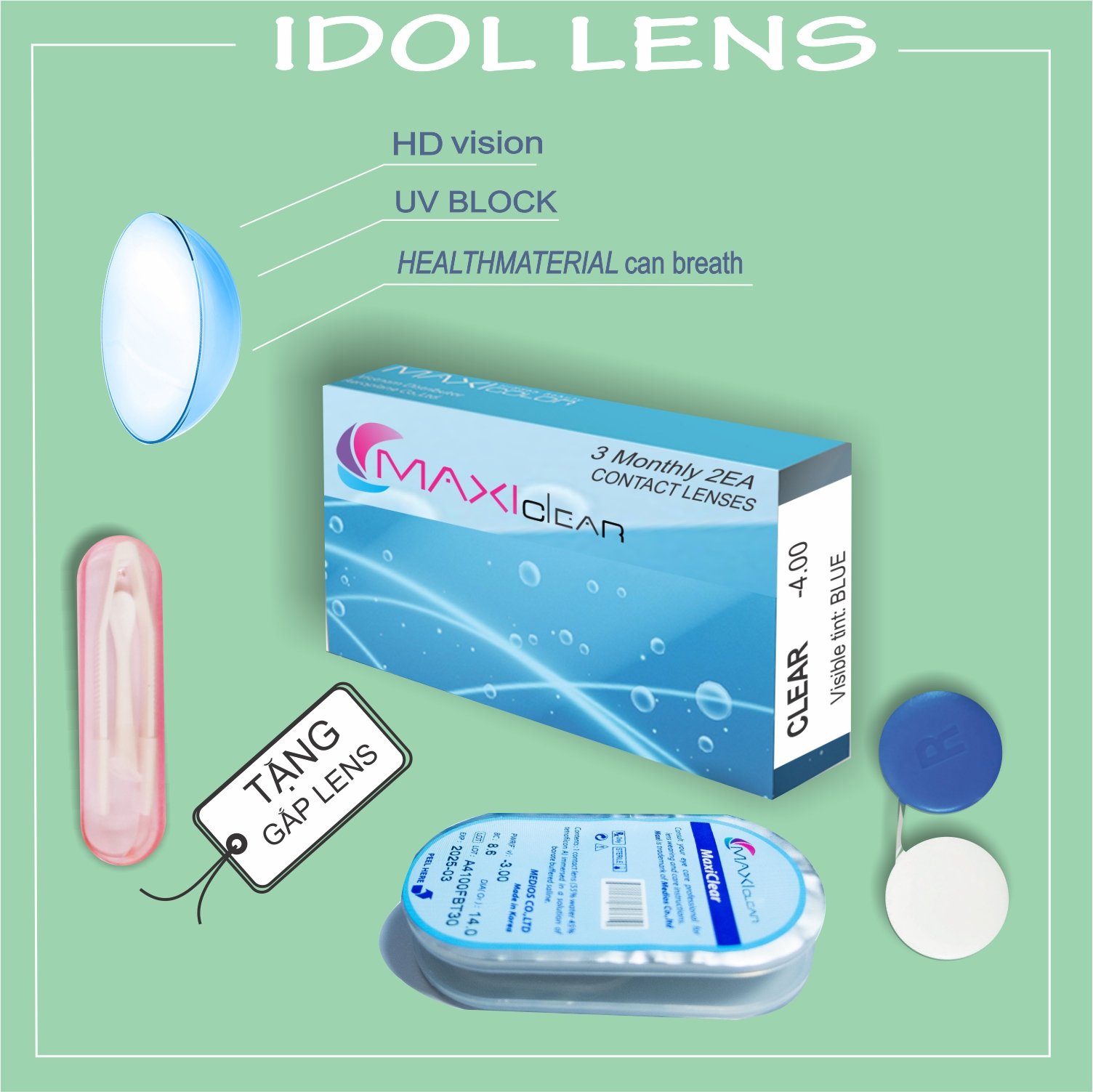 MỘT CẶP Kính áp tròng cận thị không màu MAXIclear, hạn dùng 3 tháng – 5.75