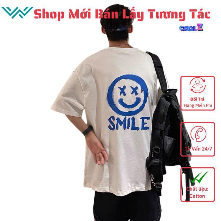 Áo thun tay lỡ. Hình Mặt cười Smile. CoolZ phông Unisex nam nữ Cotton oversize form rộng CZ107