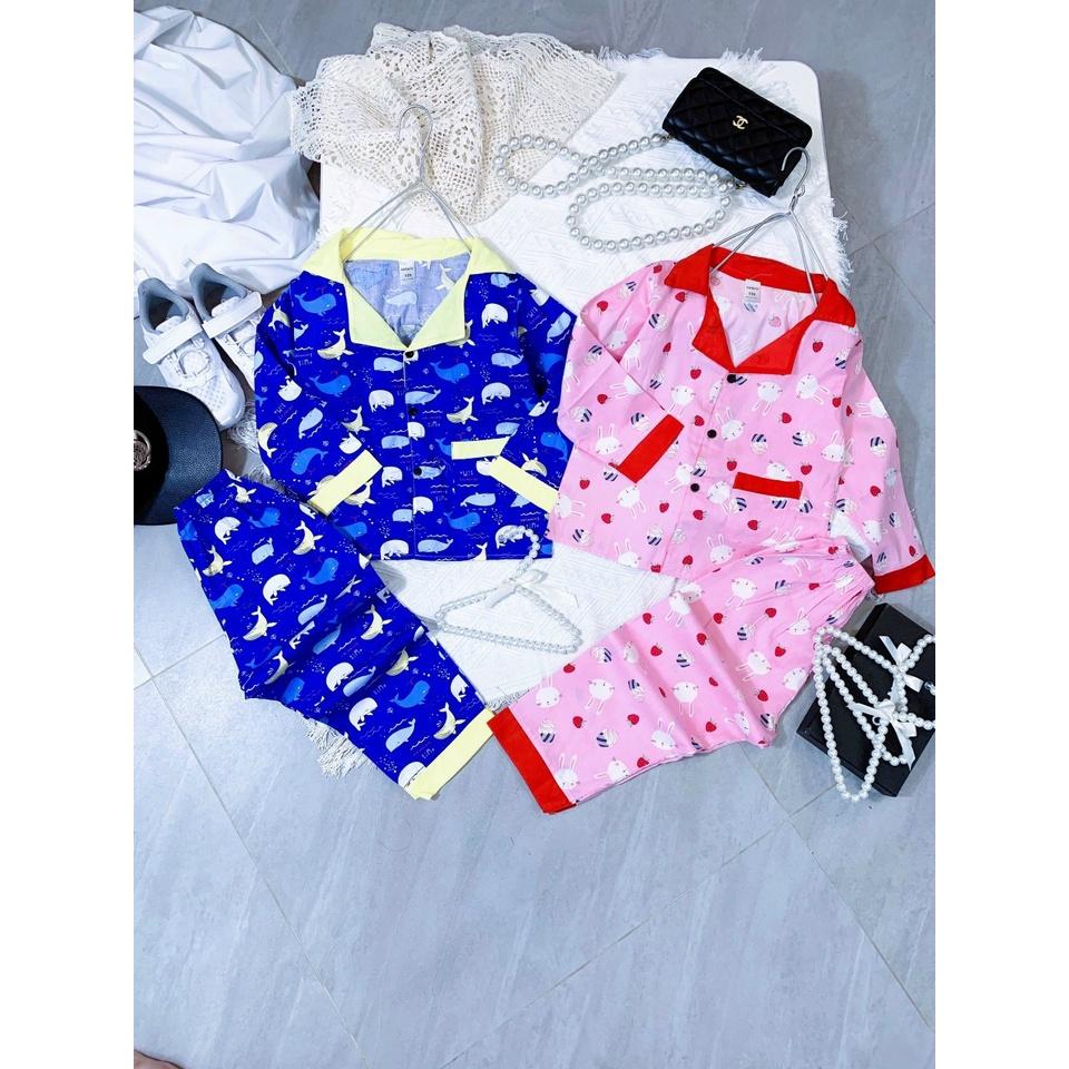 Đồ bộ bé gái, bộ ngủ dài tay pijama cho bé gái size 18-35kg chất kate mềm mịn mát