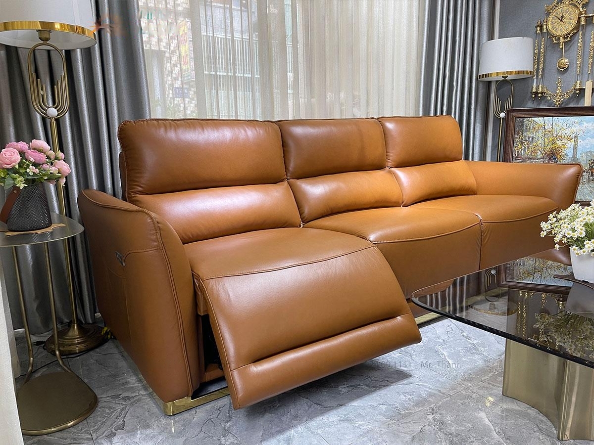 Sofa chỉnh điện 100% da bò Italy Juno sofa màu nâu SFBDCT02 2m7 hàng cao cấp chuẩn da bò nhập khẩu Ý