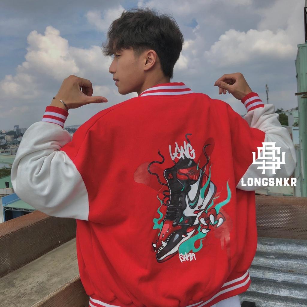 _ Áo khoác VARSITY ĐỎ họa tiết Longsnkr chất nỉ cao cấp - Bomber /Varsity