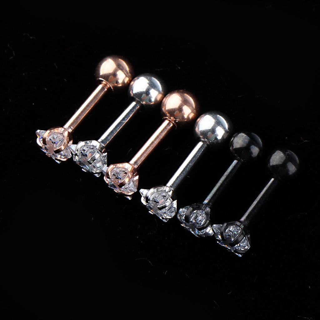 2-7pack 3 Pairs Stainless Steel Zircon Piercing Stud Earrings Pentagram White