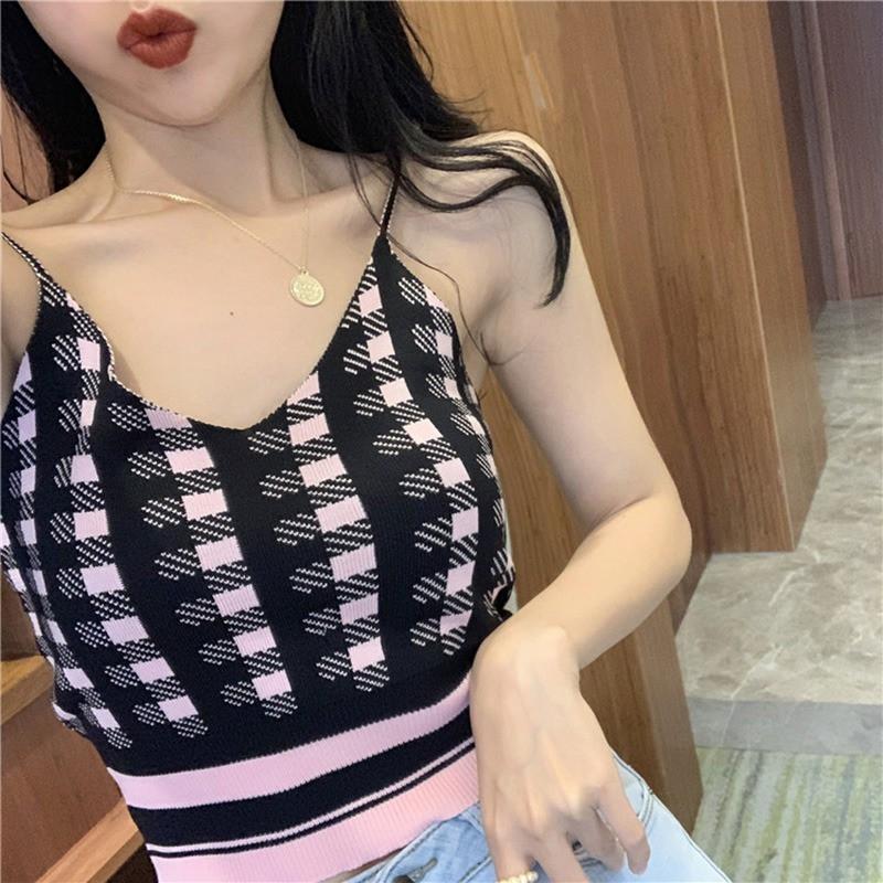 Áo dệt kim nữ cổ chữ V sát nách gợi cảm