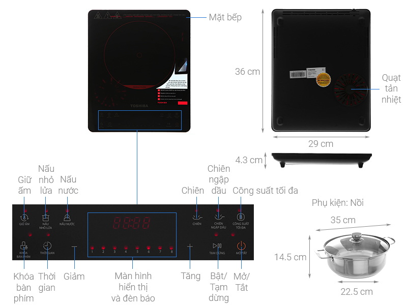 Bếp điện từ đơn Toshiba IC-20S1PV - Kính Ceramic - Công suất 2000W - Điều khiển cảm ứng - Hàng chính hãng