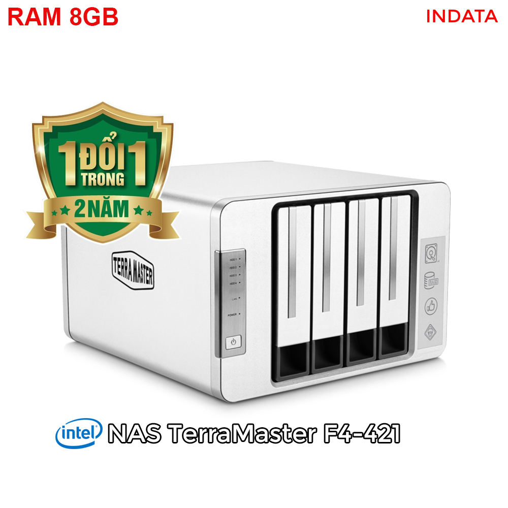 Bộ lưu trữ mạng NAS TerraMaster F4-421, Intel Quad-core CPU 1.5GHz, 8GB RAM, LAN 4x 1GbE, 4 khay ổ cứng RAID 0,1,5,6,10,JBOD,Single - Hàng chính hãng