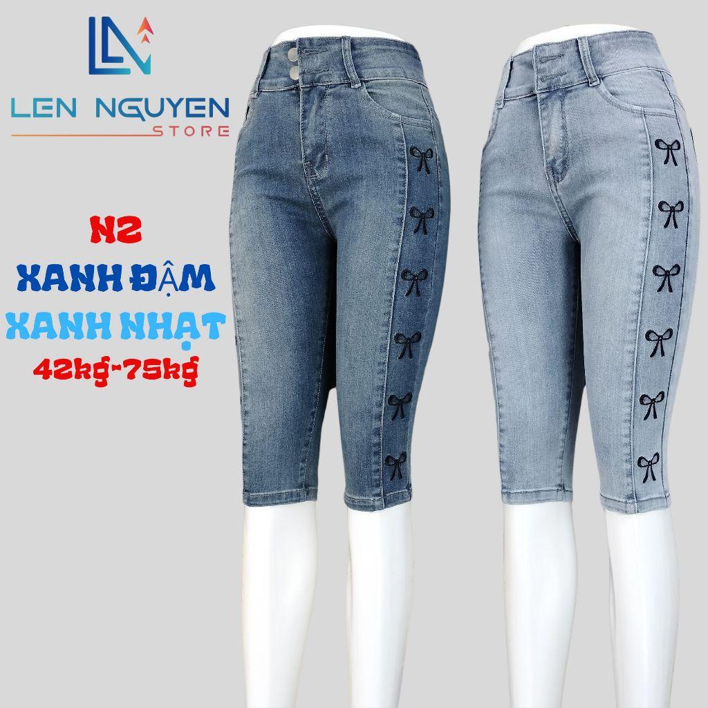 N2_Quần jean nữ, ngố 7 tất, lưng cao, quần bò nữ dáng ôm, quần rin nữ có big size, cho 42kg đến 75kg,LEN NGUYEN STORE - Xanh Nhạt