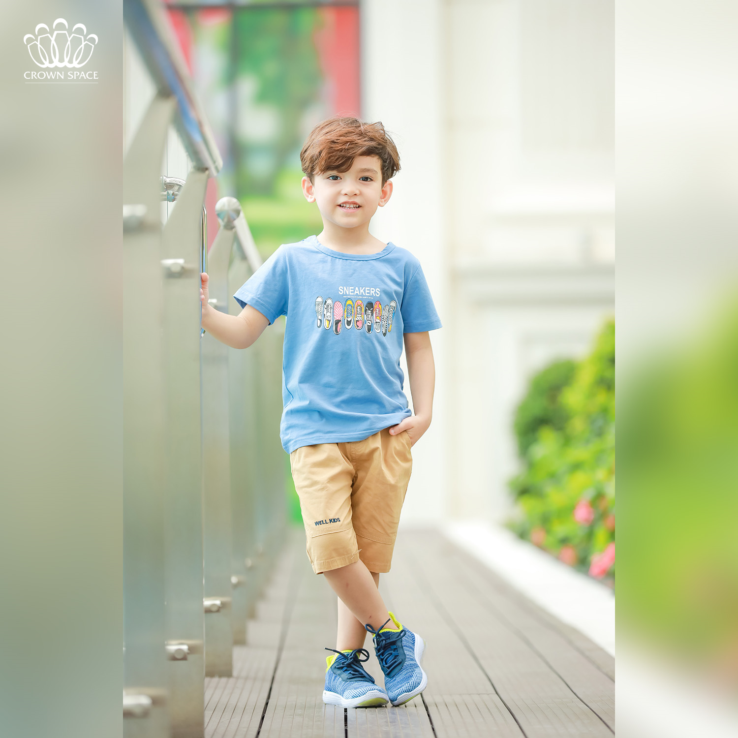 Áo Phông Bé Trai Có Cổ Sneakers Chính Hãng Crown Kids Fashion CKBS2111108 TShirt Vải Cotton Thoáng Mát Từ Size 1-5 3 Màu