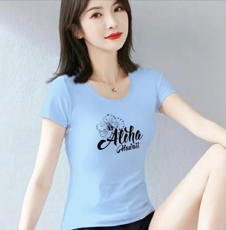 Áo thun nữ MXM cổ tròn form ôm body in chữ Aloha cực xinh thun cotton 4 chiều từ 40-52kg