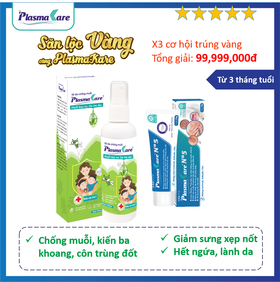 Combo gồm 01 Gel PlasmaKare No5 và 01 Xịt chống muỗi PlasmaKare, TRl ngứa, làm xẹp vết đốt, mẩn đỏ do Muỗi và côn trùng cắn, chống muỗi và côn trùng, bảo vệ toàn diện da bé yêu