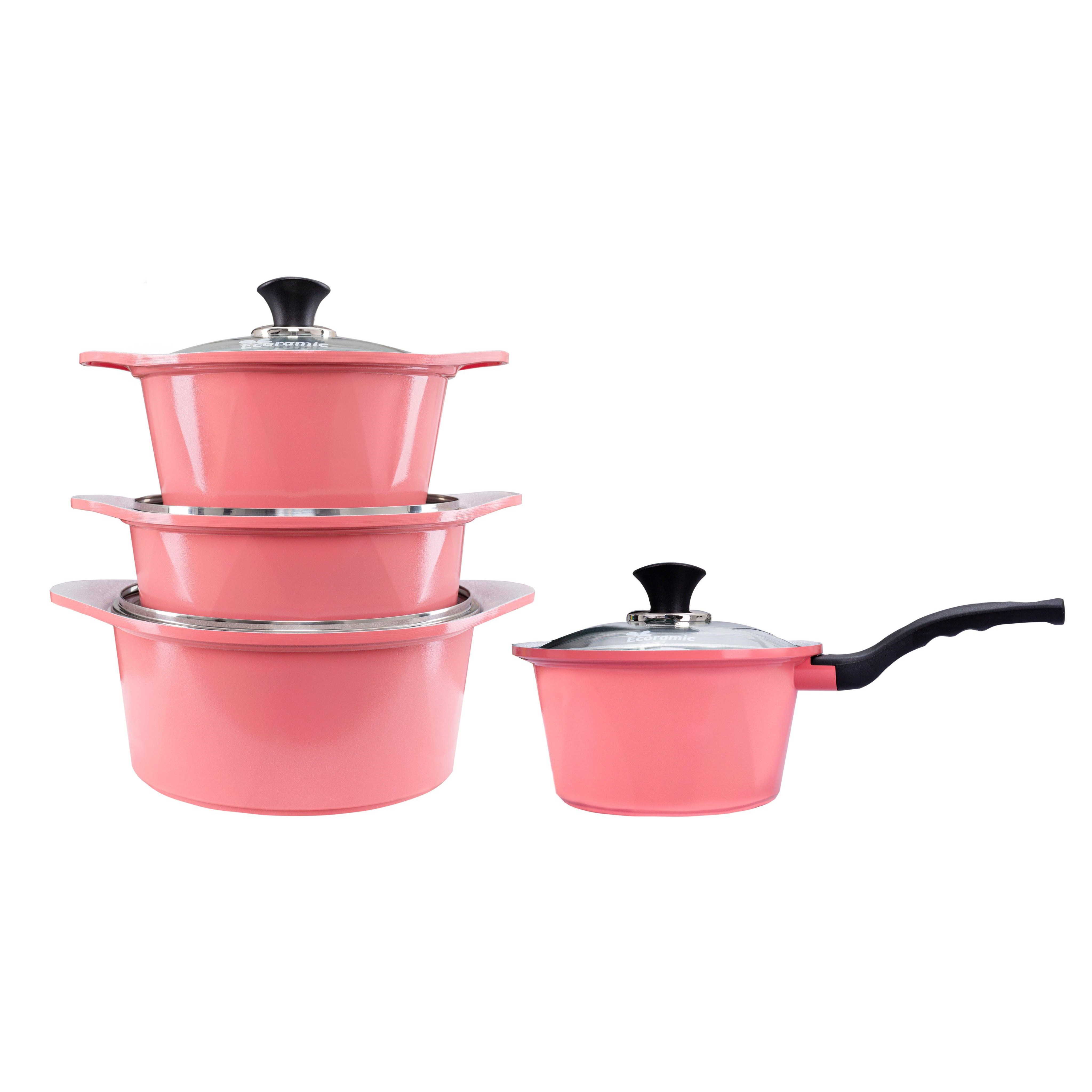 Bộ 4 nồi đúc ceramic cao cấp: nồi 1 tay cầm 18cm, nồi 2 tay cầm 20-22-24cm Tặng 1 cặp nhấc nồi sillicon xinh xắn (Màu ngẫu nhiên)