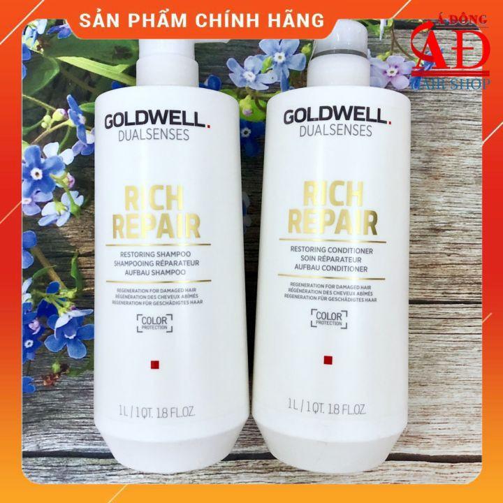 Bộ dầu gội xả Goldwell rich repair siêu phục hồi tóc hư tổn Đức