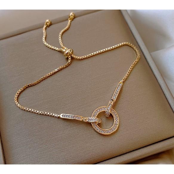 Vòng tay, lắc tay dây họa tiết tròn đính đá, quà tặng bạn gái, phong cách tinh tế LT004