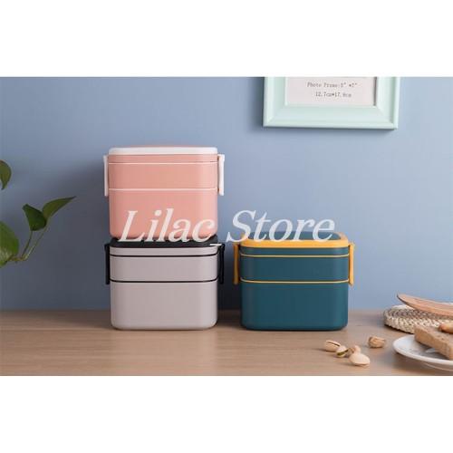 Hộp cơm bento 2 TẦNG lúa mạch, đựng thực phẩm tiện dụng