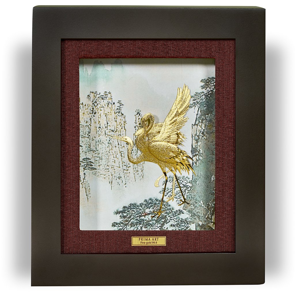 Hình ảnh Tranh Vàng 24K PRIMA ART - Tùng Hạc Diên Niên - Kích thước 18 x 20 cm - CGS-0150-51