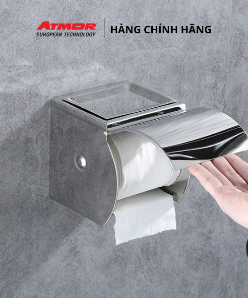 Hộp Đựng Giấy Vệ Sinh Inox Cao Cấp Gắn Tường Có Khay Để Điện Thoại ATMOR TD-8305A-D