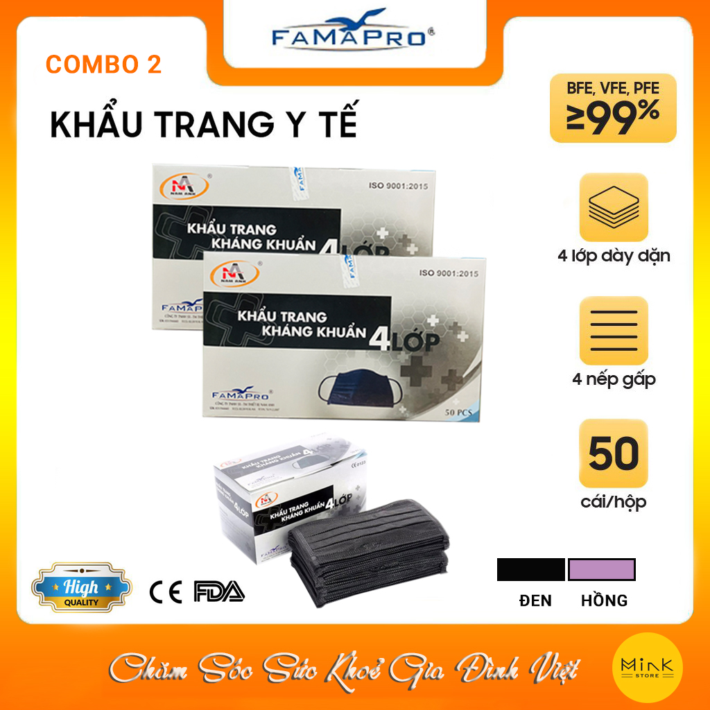 Combo 2 Hộp Khẩu Trang Y Tế Kháng Khuẩn Nam Anh
