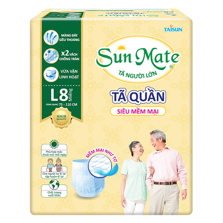 Combo 2 Tã Quần Người Lớn Sunmate Mềm Mại L8 (8 Miếng)