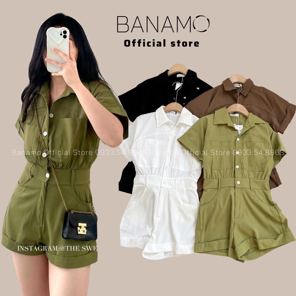 Bộ Jumpsuit cổ sơ mi liền quần gập gấu chất liệu đẹp hợp thời trang chị em 181