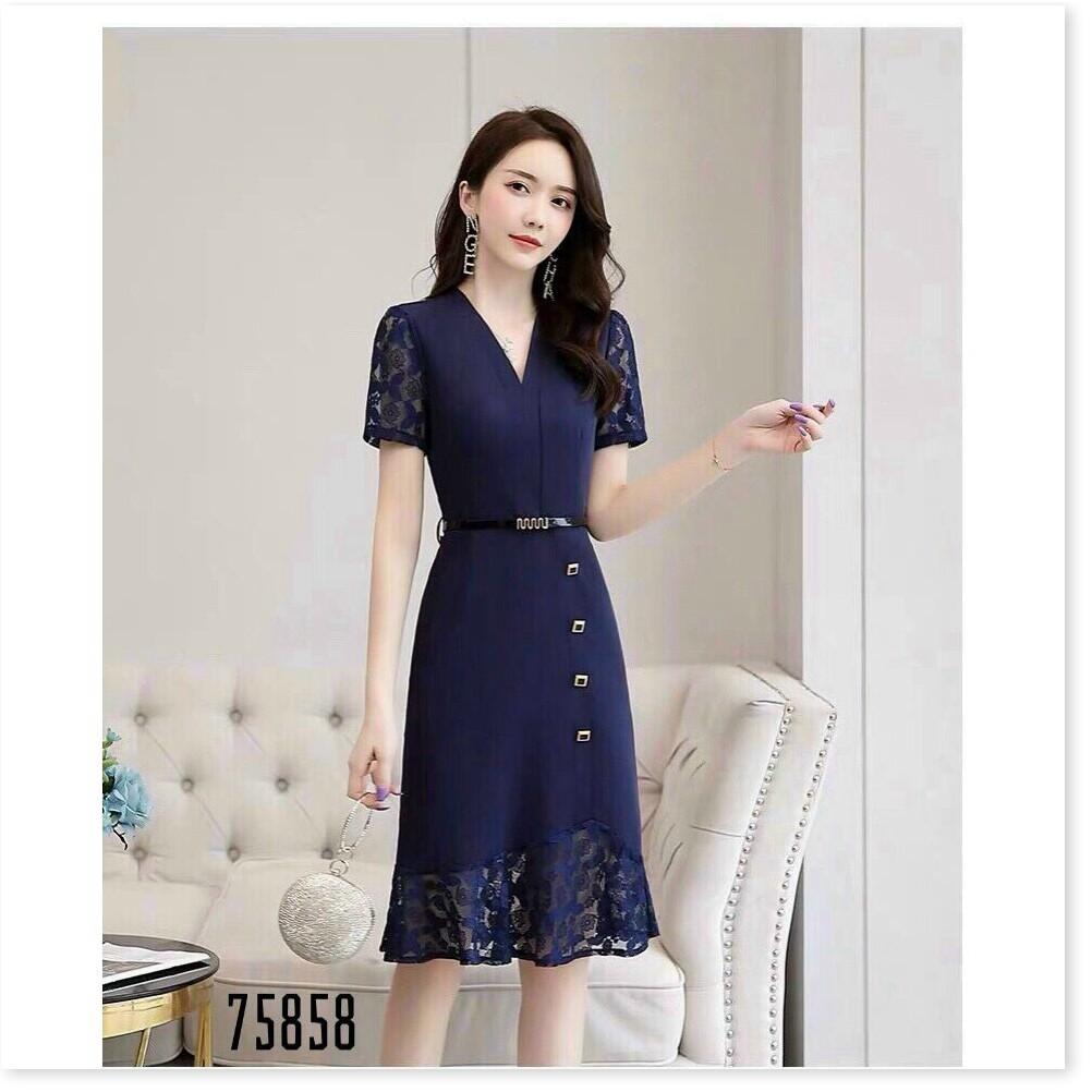 ĐẦM UMI TAY NGẮN,CỔ V,HỌA TIẾT TRƠN NHƯNG VÔ CÙNG SANG TRỌNG THỜI TRANG KING STORE