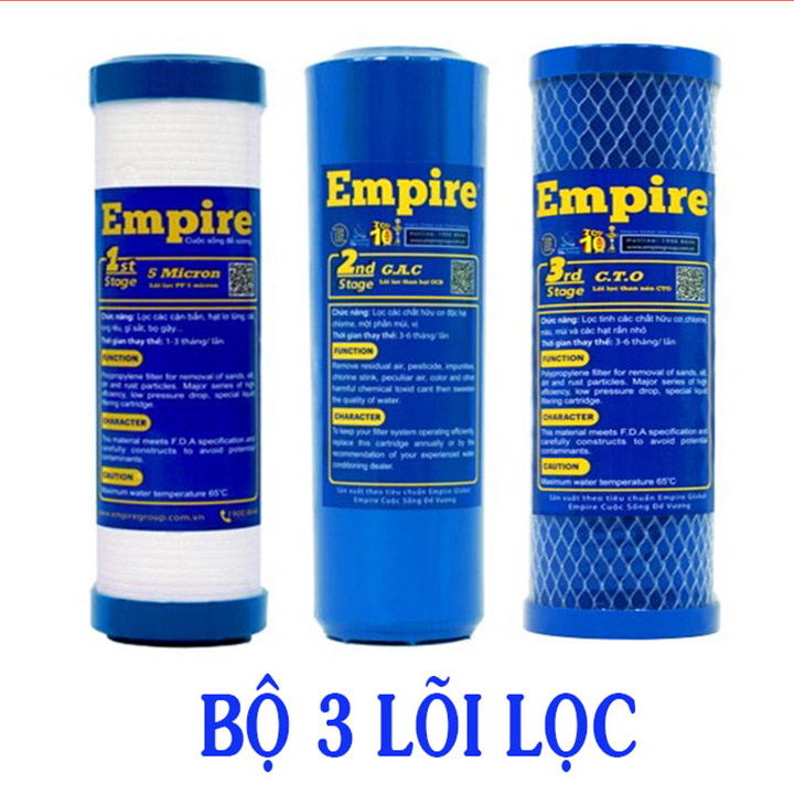 BỘ 3 LÕI LỌC NƯỚC 1-2-3 EMPIRE DÙNG CHO TẤT CẢ CÁC DÒNG MÁY- HÀNG CHÍNH HÃNG