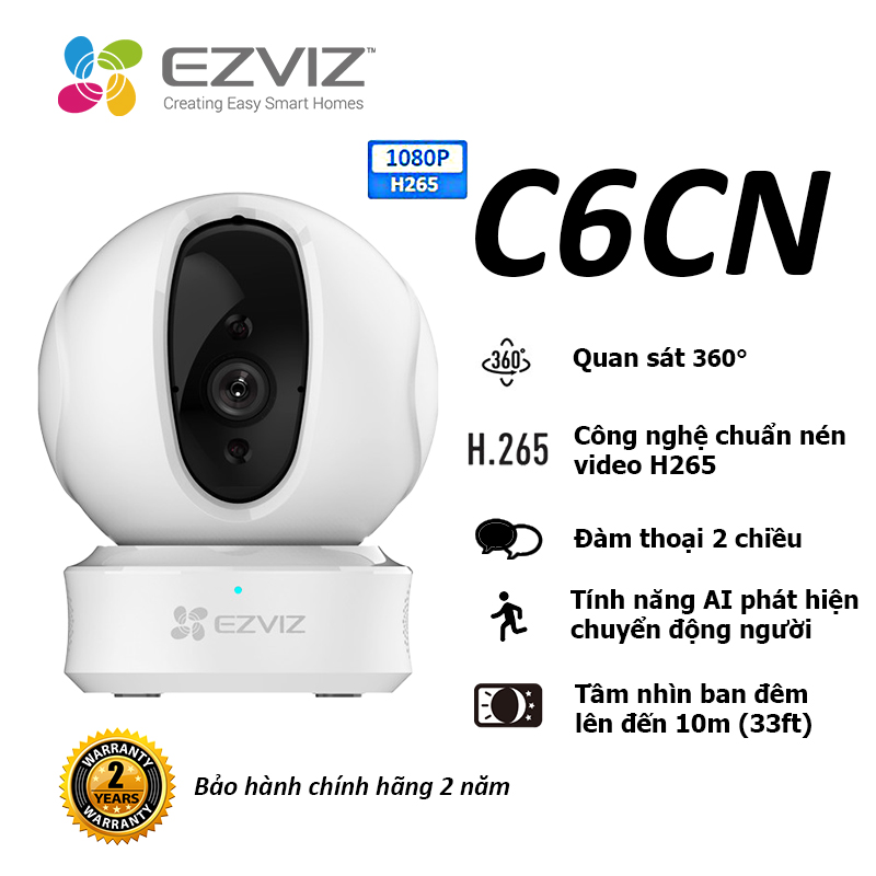 Camera WI-FI EZVIZ C6CN-H.265, 2MP, Ture WDR, Trong Nhà Đàm Thoại 2 Chiều, theo Phát Hiện Người Chuyển Động Thông Minh--Hàng Chính Hãng