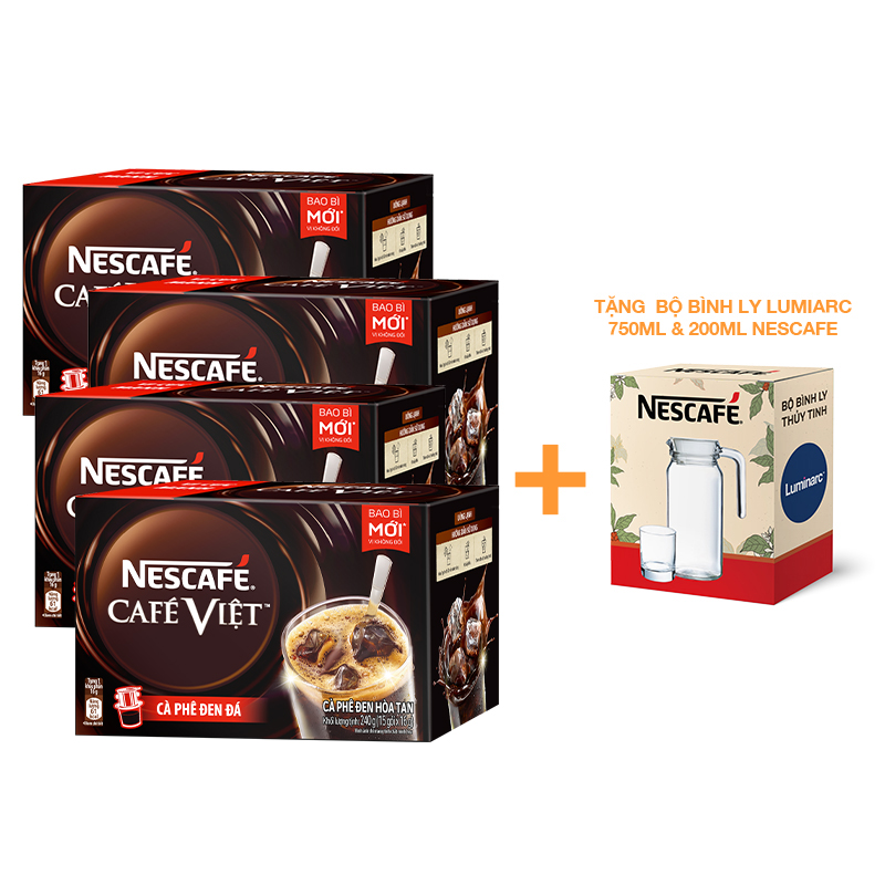 Combo 4 Hộp Cà phê đen hòa tan NESCAFÉ CAFÉ VIỆT (Hộp 15 gói x 16g)