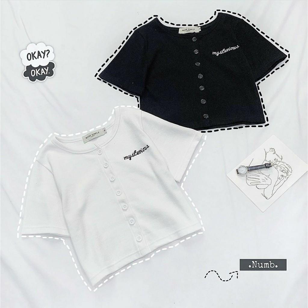 Áo Croptop Nữ Thêu MYSTERY Tay Ngắn Dáng Om Ulzzang (Ảnh Thật