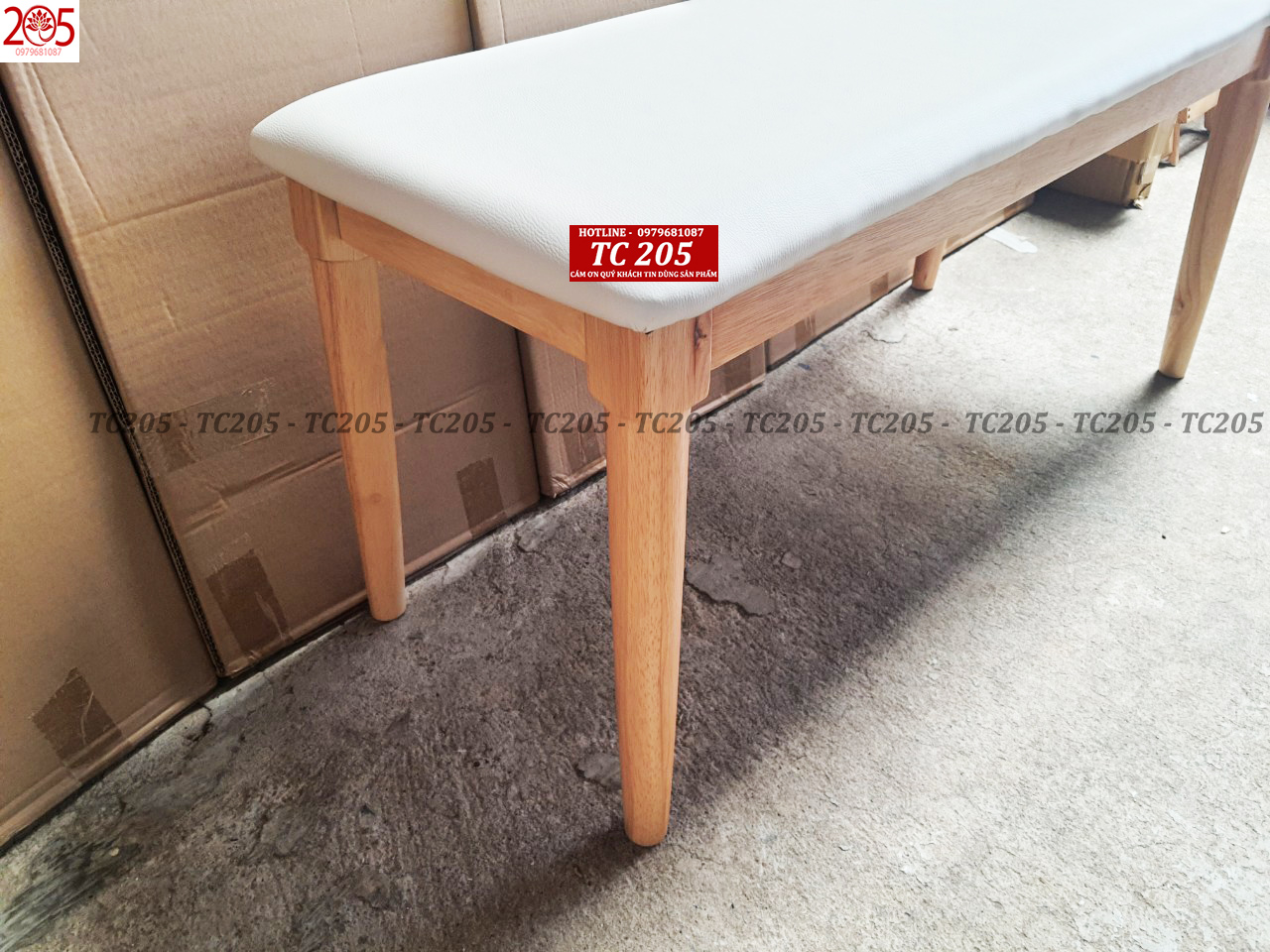 GHẾ BĂNG DÀI 1M NỆM KEM chân GỖ CAO SU 100% - BENCH STOOL WOOD NATURAL 205TC