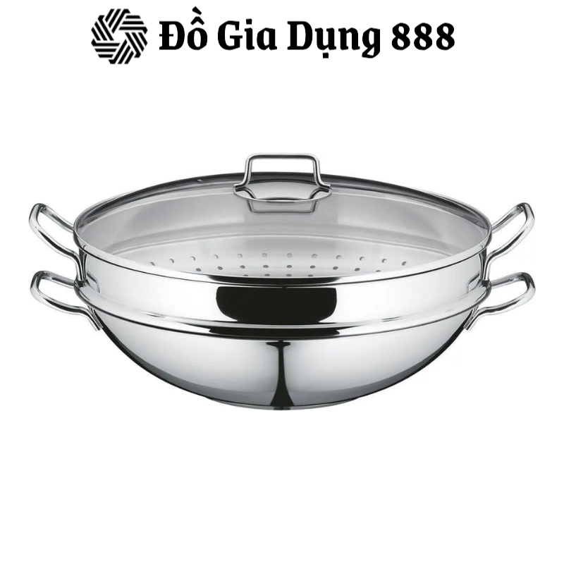 Chảo Xào Kèm Xửng Hấp WMF Macao Wok 4PC 36cm Chất Liệu Thép Không Gỉ Cromargan, Nắp Đậy Bằng Kính Cường Lực - 0792566040