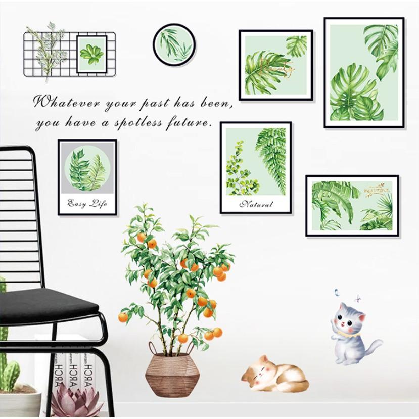 Decal dán tường trang trí - KHUNG TRANH HOA CỎ XANH MÁT