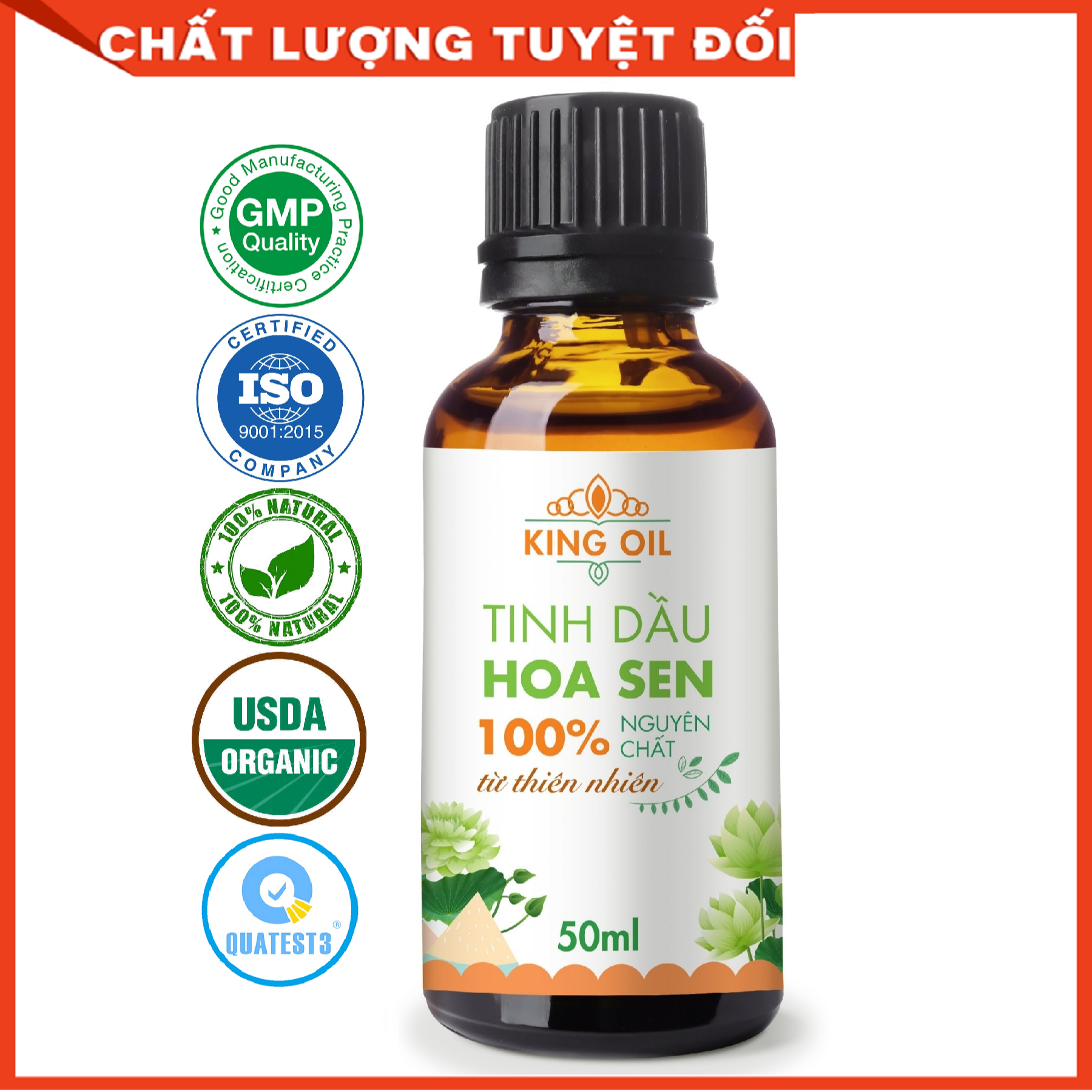 Tinh dầu Hoa Sen 50ml nguyên chất từ thiên nhiên, xông phòng, khử mùi, đuổi muỗi, thơm phòng - KingOil