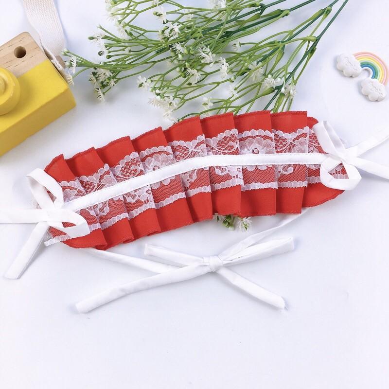 Váy Cô Hầu Đỏ Phối Ren Cho Bé Gái 4 Đến 30kg Chất Đũi Chun Phối Ren