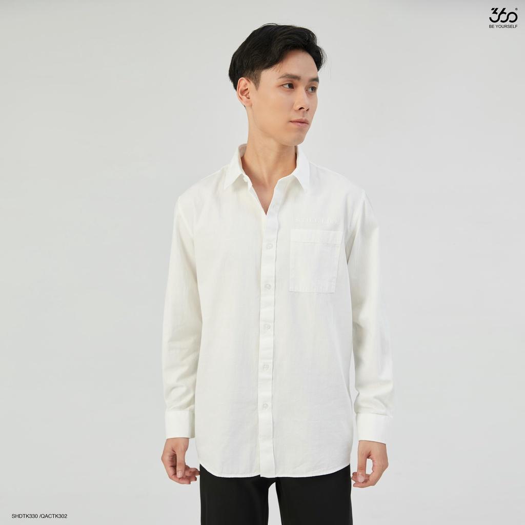 Áo sơ mi dài tay cổ bẻ thương hiệu 360 Boutique chất liệu cotton dệt vân chéo - SHDTK330