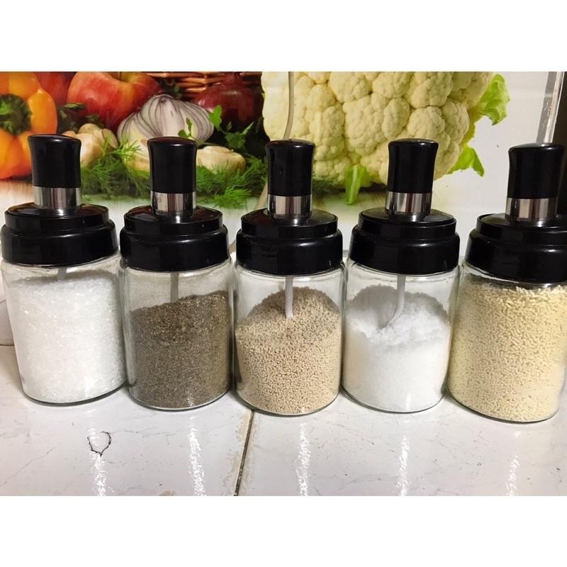 Sét 3 hũ thủy tinh đựng gia vị,nước mắm,giấm,kèm thìa