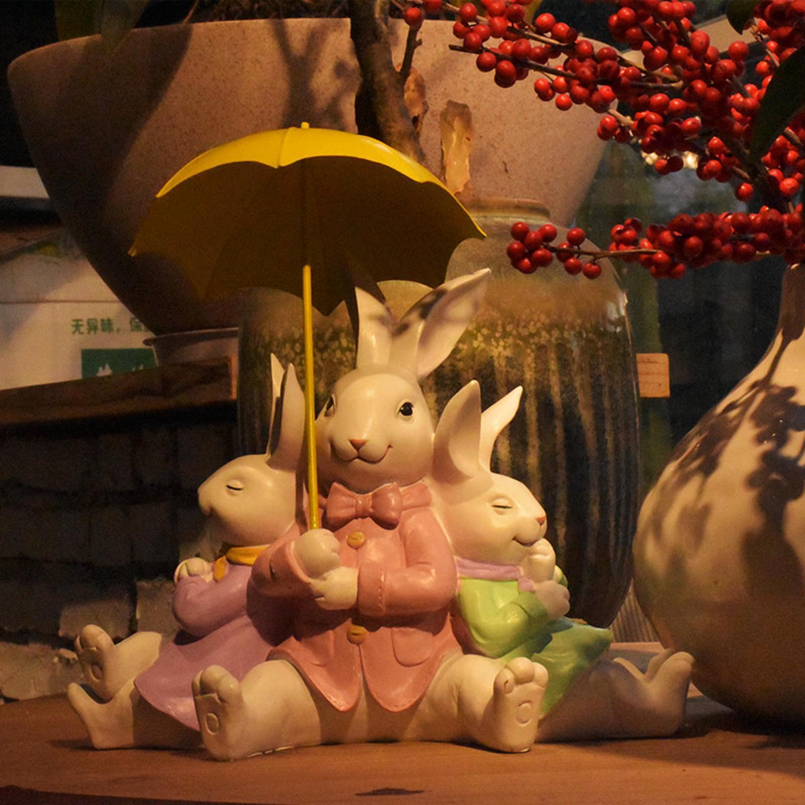 Rabbit Statues Photo Props Crafts for Pastoral Patio Decoration