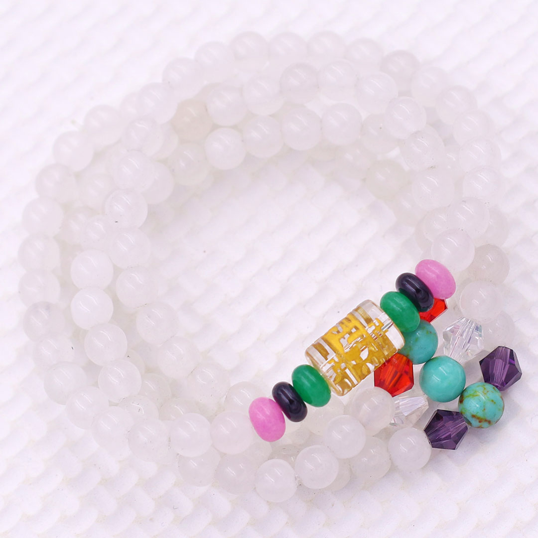 Bộ Vòng Chuỗi, Tràng Hạt 108 Hạt 6 Ly Đá Thạch Anh Trắng Charm Lục Tự Chân Ngôn - Tràng Chuỗi Niệm Phật - An Yên - Thịnh Vượng - May Mắn - Tài Lộc