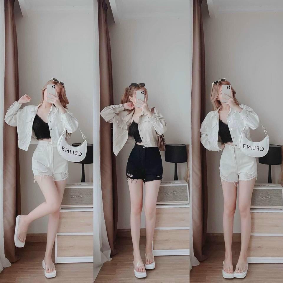 Quần short jean nữ chất denim thiết kế rách cá tính, phong cách trẻ trung năng động Q01 - Đen