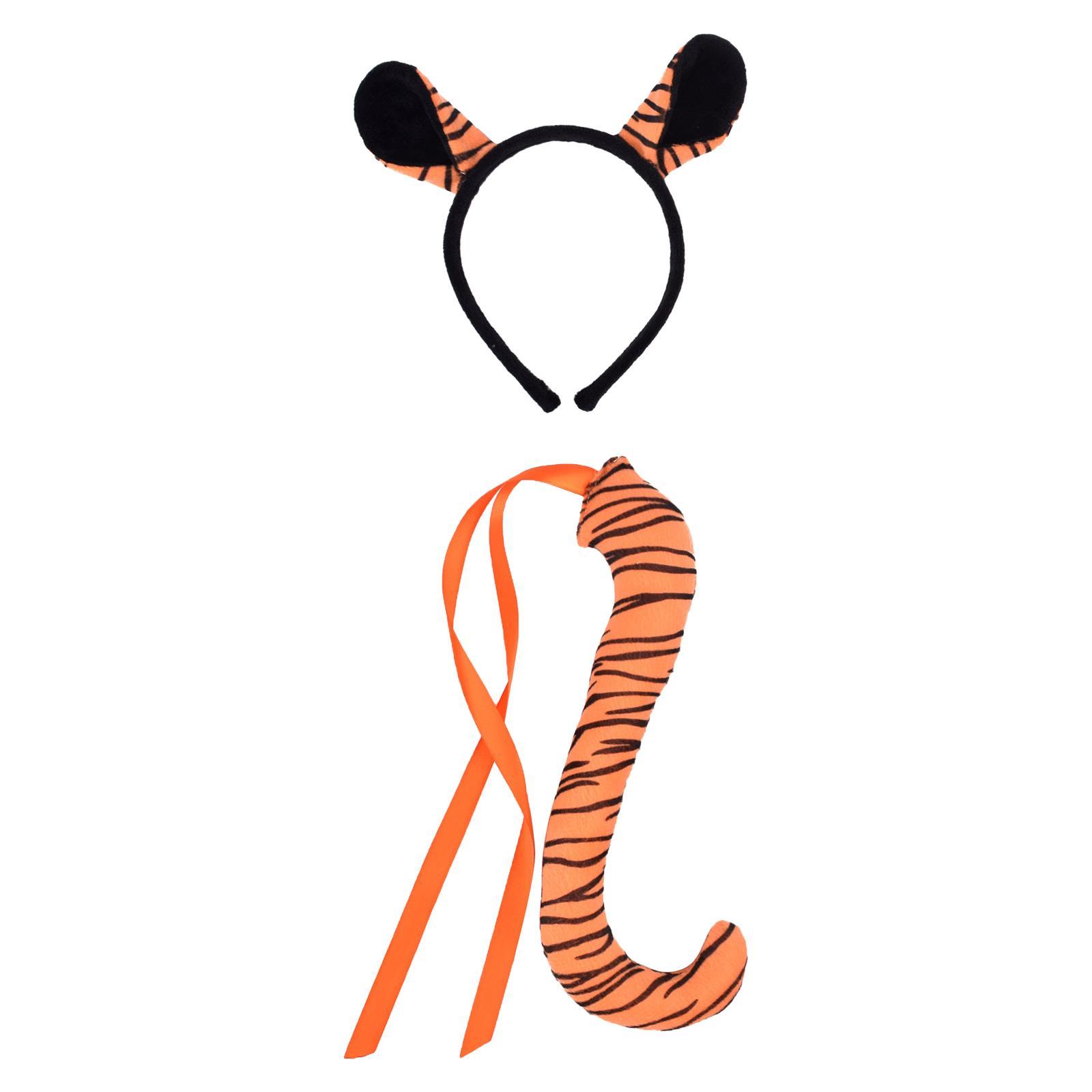 Tiger Ears and Tail Set  Hoop Faux Cosplay Props Cow Ear Headband Ears Hair Clip for Prom Christmas Halloween Women