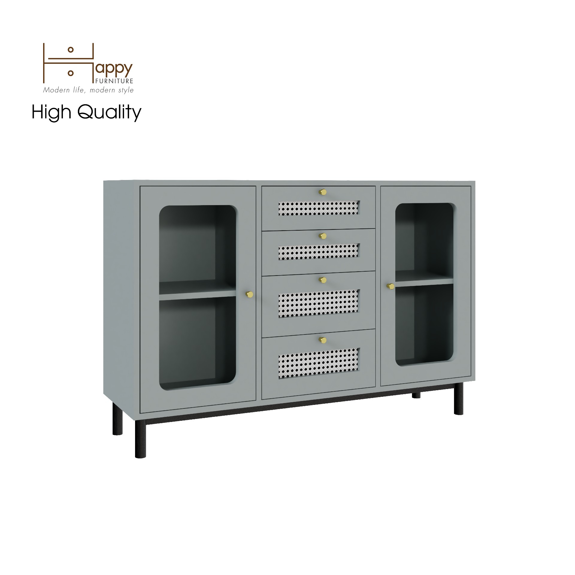 [Happy Home Furniture] ROTAN, Tủ đựng đồ cửa kính 2 cánh mở - chân sắt , 120cm x 34cm x 80cm ( DxRxC), THK_125