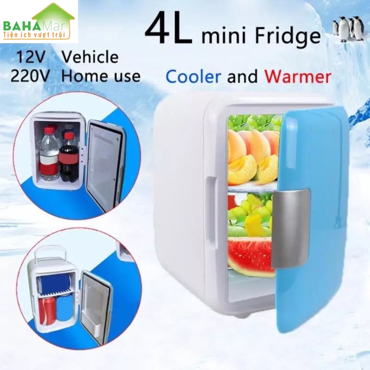 TỦ LẠNH MINI 4L ĐỂ TRÊN XE HƠI, PHÒNG NGỦ, BẢO QUẢN MỸ PHẨM "BAHAMAR"