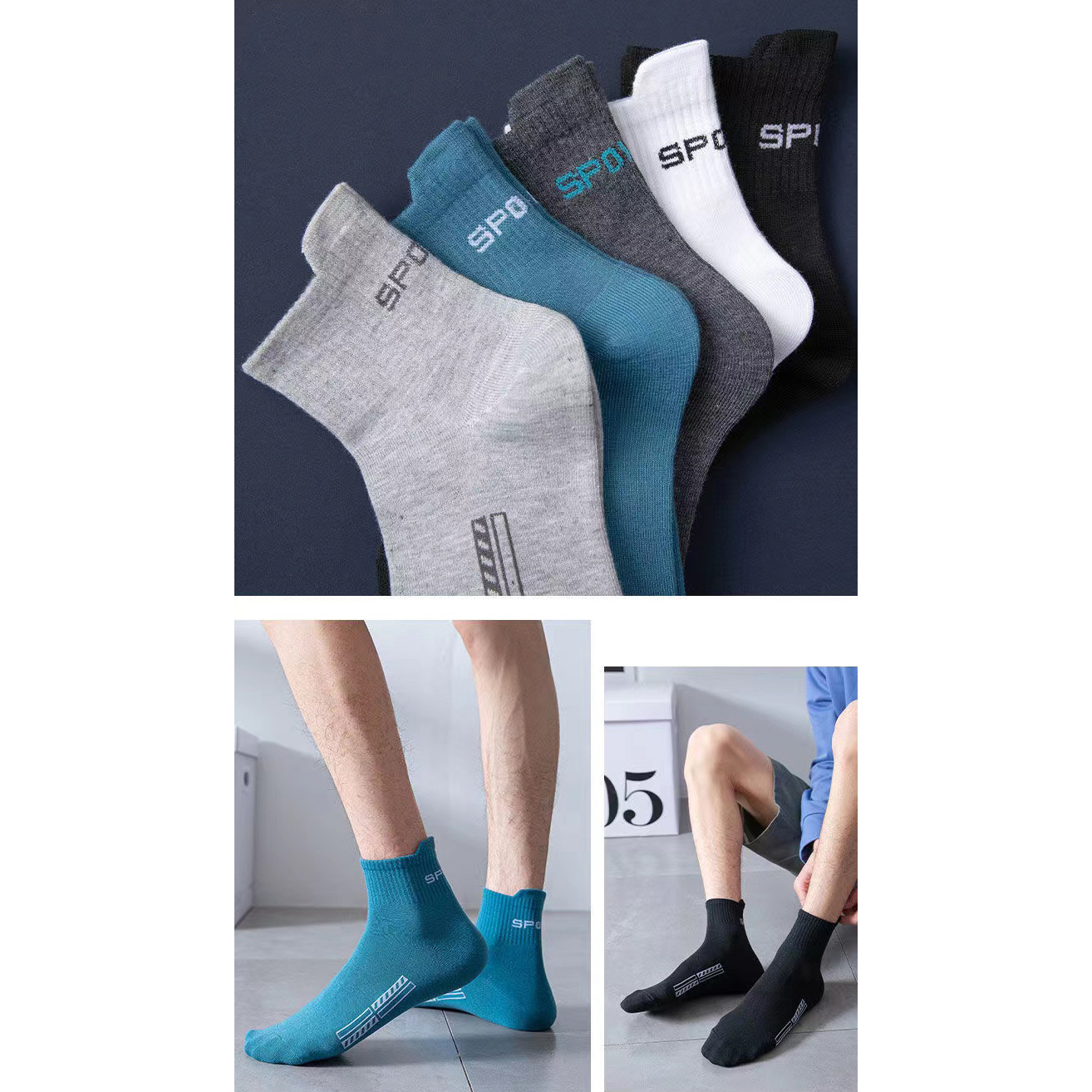 Set 5 đôi tất vớ nam cổ cao Sport nhiều màu sắc, chất liệu cotton khử mùi thoáng khí